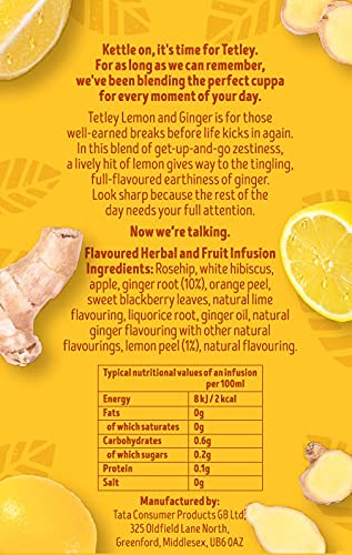 Tetley Zingy Lemon & Ginger Pack of 4 Boxes 80 Teabags