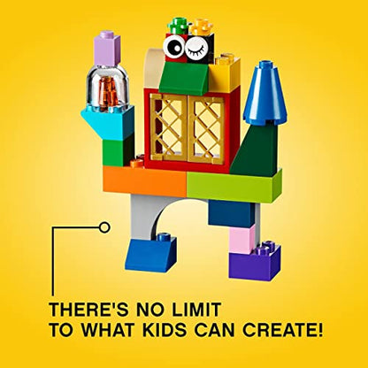 LEGO Classic Large Creative Brick Storage Box Set, Building Toys for 4 Plus Year Old Kids, Boys & Girls, Construction Toy with Windows, Doors, Wheels and Green Baseplate 10698