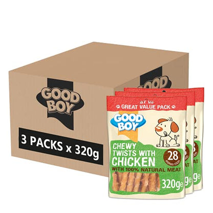 Good Boy - Chewy Twists With Chicken - Dog Treats - Made With 100% Natural Chicken Breast Meat - 320 Grams - Gluten Free Dog Treats (Case of 3)