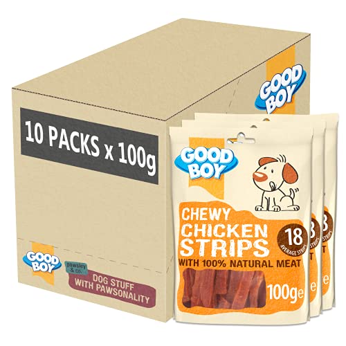 Good Boy - Chewy Chicken Strips - Dog Treats - Made with 100% Natural Chicken Breast Meat - 100 g ℮ - Wheat and Cereal Free Dog Treats - Case of 10