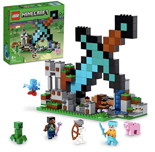 LEGO Minecraft The Sword Outpost Building Toy for Kids, with Creeper, Soldier, Pig and Skeleton Figures, Gift for Boys and Girls Aged 8 Plus Years Old 21244