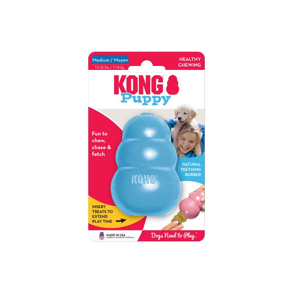 KONG - Puppy Toy Natural Teething Rubber - Fun to Chew, Chase & Fetch Blue/Pink - For Medium Puppies