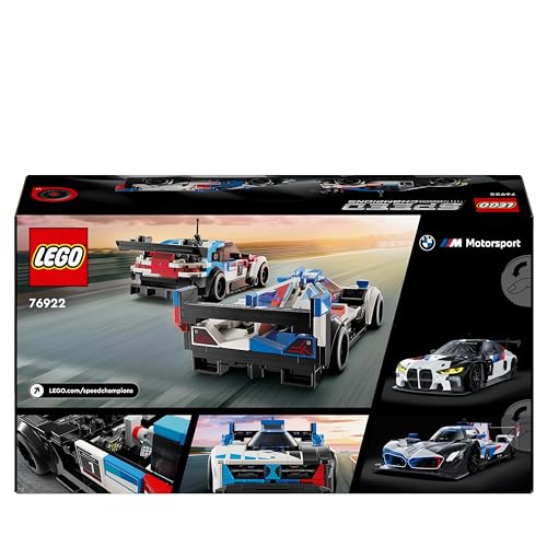 LEGO Speed Champions BMW M4 GT3 & BMW M Hybrid V8 Race Car Toys for 9 Plus Year Old Boys & Girls, Buildable Model Vehicles with 2 Driver Minifigures, Kids' Bedroom Decoration, Birthday Gift Idea 76922