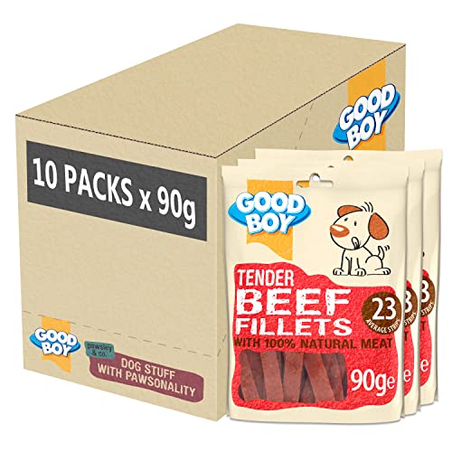 Good Boy - Tender Beef Fillets - Dog Treats - Made with 100% Natural Beef - 90 g ℮ - No Artificial Flavouring - Case of 10