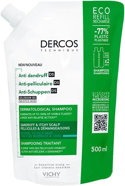 Vichy Dercos Anti-Dandruff Treatment Shampoo for Normal to Oily Hair Refill 500ml