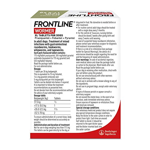 FRONTLINE WORMER - XL Worming Tablets for Dogs - 2 Tablets