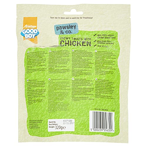 Good Boy - Chewy Twists With Chicken - Dog Treats - Made With 100% Natural Chicken Breast Meat - 320 Grams - Gluten Free Dog Treats (Case of 3)