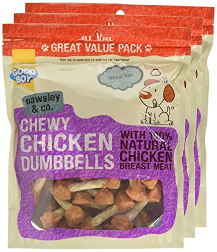 Good Boy - Chewy Chicken Dumbbells - Dog Treats - Made With 100% Natural Chicken Breast Meat - 350 Grams - Low Fat Dog Treats (Case of 3)