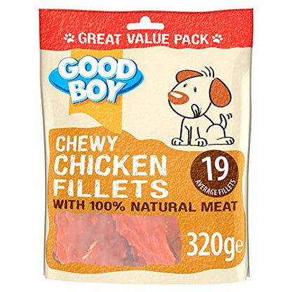Good Boy - Chewy Chicken Fillets - Dog Treats - Made With 100% Natural Chicken Breast Meat - 320 Grams - Low Fat Dog Treats (Case of 3)