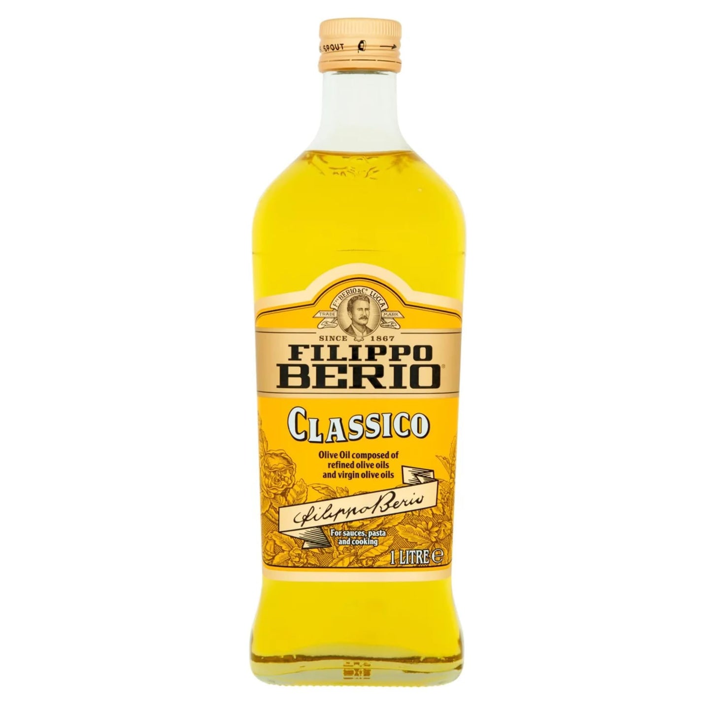 Filippo Berio Olive Oil, Classic Olive Oil, 1 Litre Glass Bottle, 1l
