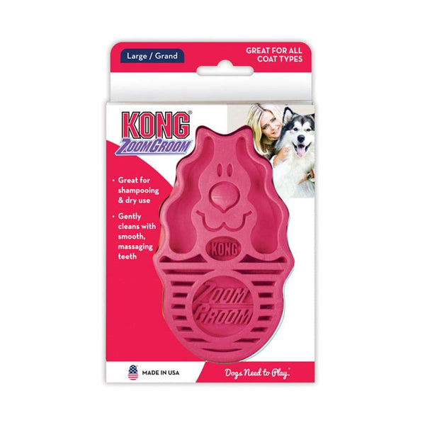 KONG - ZoomGroom Red - Dog Brush for Grooming and Shampooing - For Large Dogs