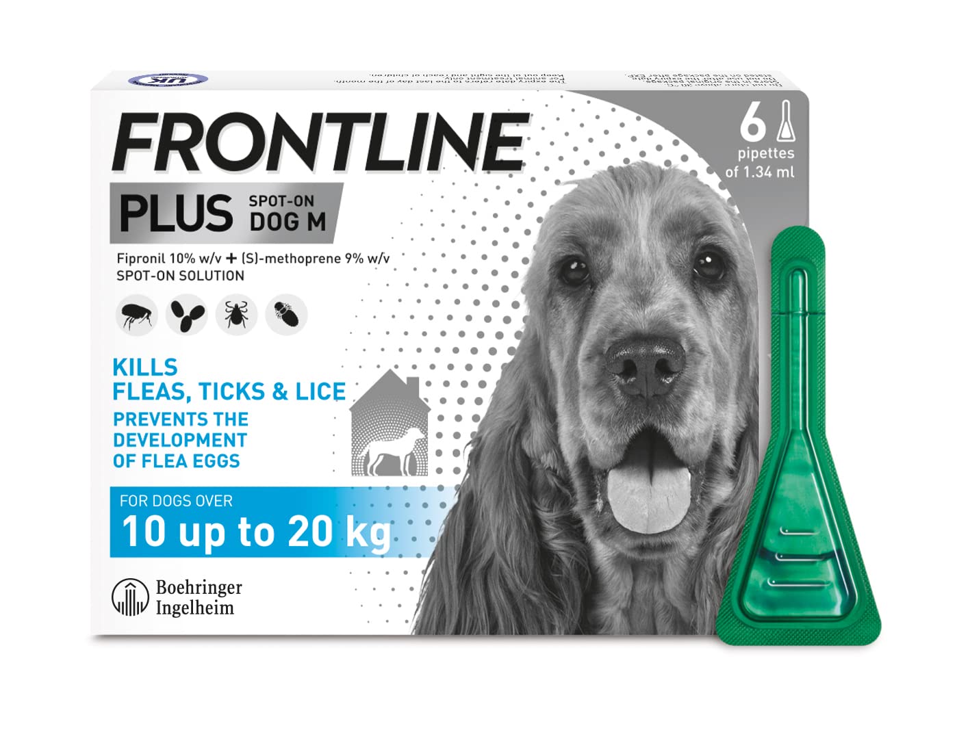 FRONTLINE Plus Flea & Tick Treatment for Medium Dogs (10-20 kg) - 6 Pipettes