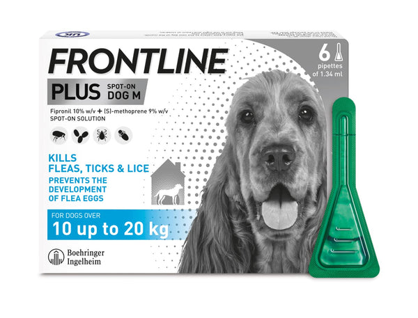 FRONTLINE Plus Flea & Tick Treatment for Medium Dogs (10-20 kg) - 6 Pipettes