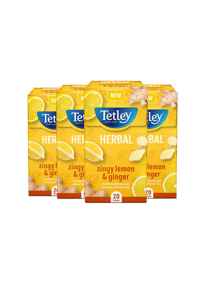Tetley Zingy Lemon & Ginger Pack of 4 Boxes 80 Teabags