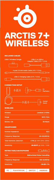 SteelSeries Arctis 7+ Wireless Gaming Headset  - Lossless 2.4 GHz - 30 Hour Battery Life - For PC, PS5, PS4, Mac, Android and Switch - Black