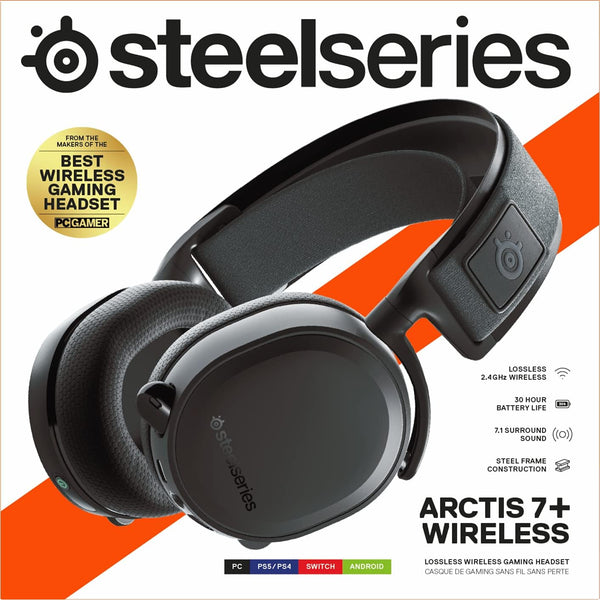 SteelSeries Arctis 7+ Wireless Gaming Headset  - Lossless 2.4 GHz - 30 Hour Battery Life - For PC, PS5, PS4, Mac, Android and Switch - Black