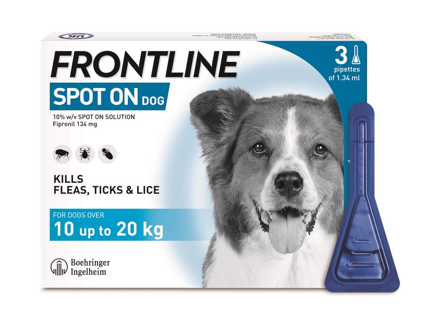 FRONTLINE Spot On Flea & Tick Treatment for Medium Dog (10-20kg) 3 Pipettes