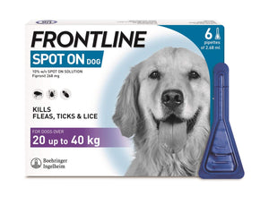 FRONTLINE Spot On Flea & Tick Treatment for Large Dog (20-40kg) 6 Pipettes