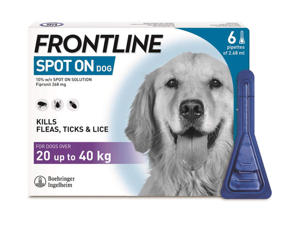 FRONTLINE Spot On Flea & Tick Treatment for Large Dog (20-40kg) 6 Pipettes