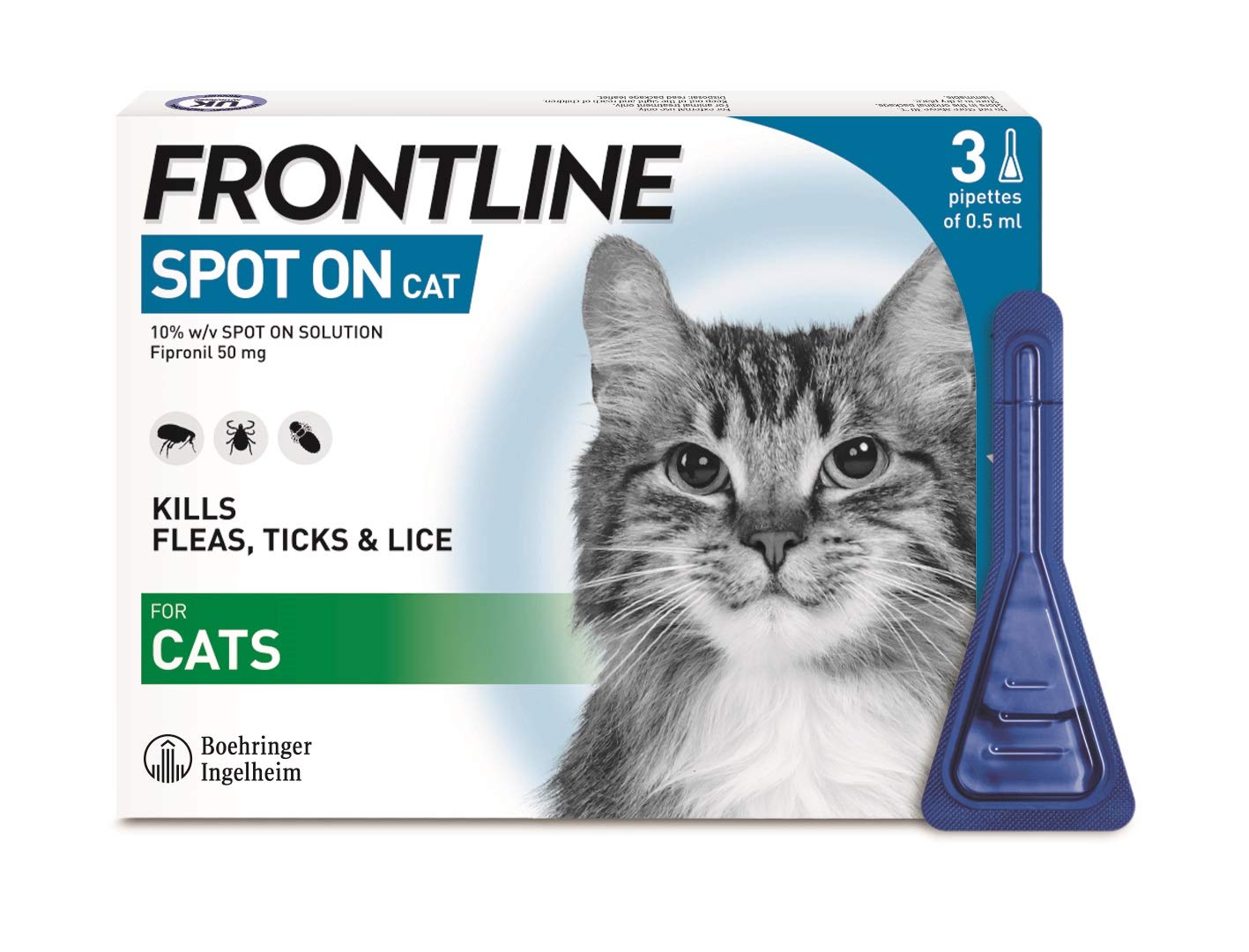 FRONTLINE Spot On Flea & Tick Treatment for Cats - 3 Pipettes