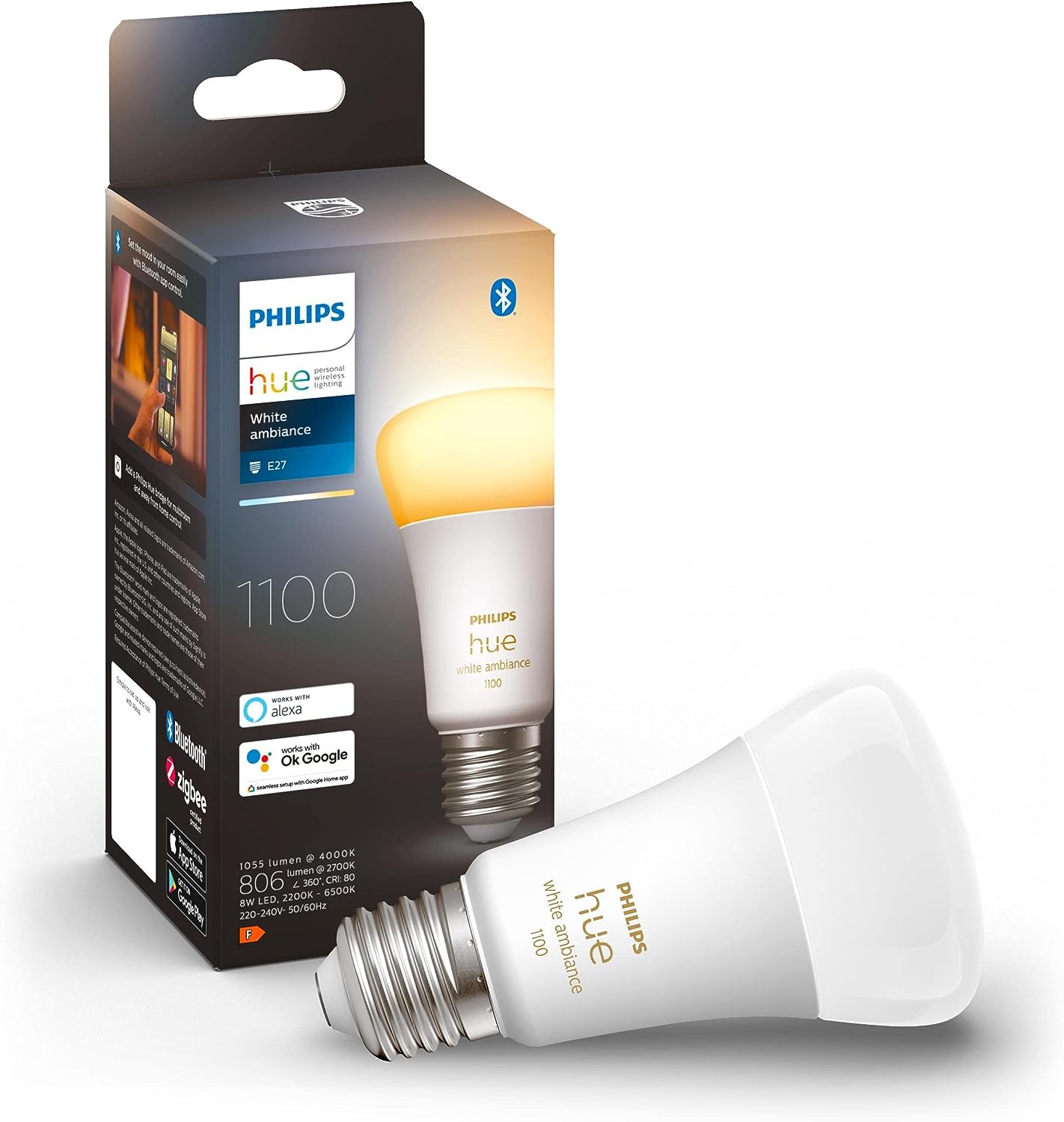 Philips Hue NEW White Ambiance Smart Light Bulb 75W - 1100 Lumen [E27 Edison Screw]