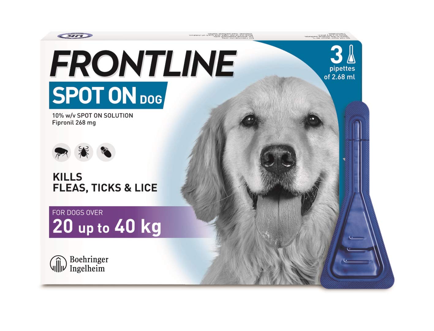 FRONTLINE Spot On Flea & Tick Treatment for Large Dog (20-40kg) 3 Pipettes