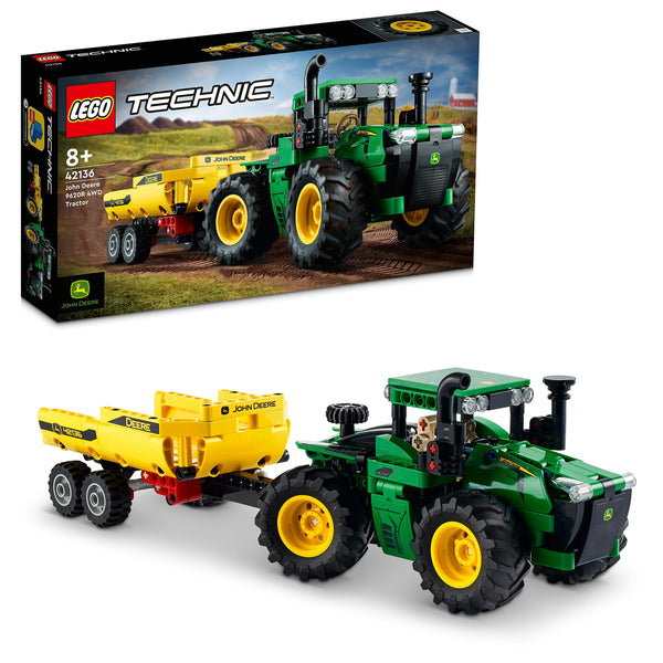 LEGO Technic John Deere 9620R 4WD Tractor Toy with Tipping Trailer, Classic Style Farm Toys for Kids, Boys & Girls 8 Plus Years Old, Collectible Model Building Set 42136