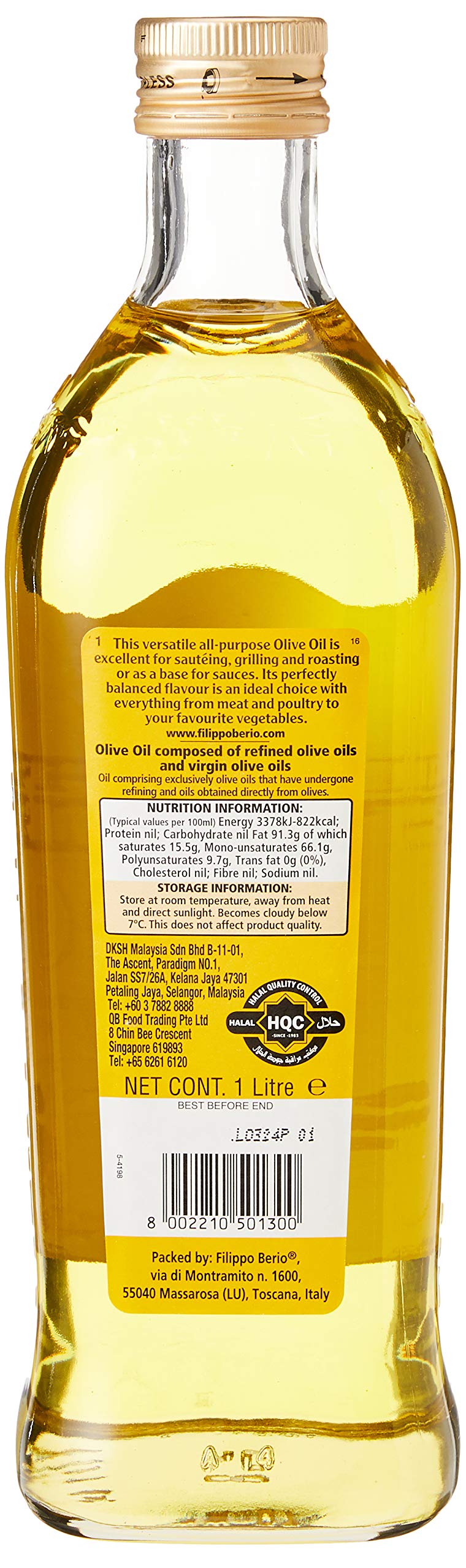 Filippo Berio Olive Oil, Classic Olive Oil, 1 Litre Glass Bottle, 1l