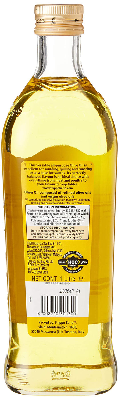 Filippo Berio Olive Oil, Classic Olive Oil, 1 Litre Glass Bottle, 1l