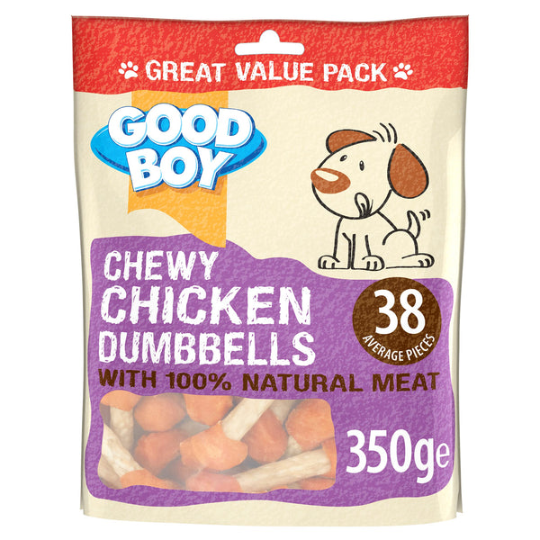 Good Boy - Chewy Chicken Dumbbells - Dog Treats - Made With 100% Natural Chicken Breast Meat - 350 Grams - Low Fat Dog Treats (Case of 3)