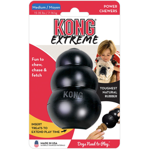 KONG - Extreme Dog Toy - Toughest Natural Rubber, Black - Fun to Chew, Chase and Fetch - for Medium Dogs