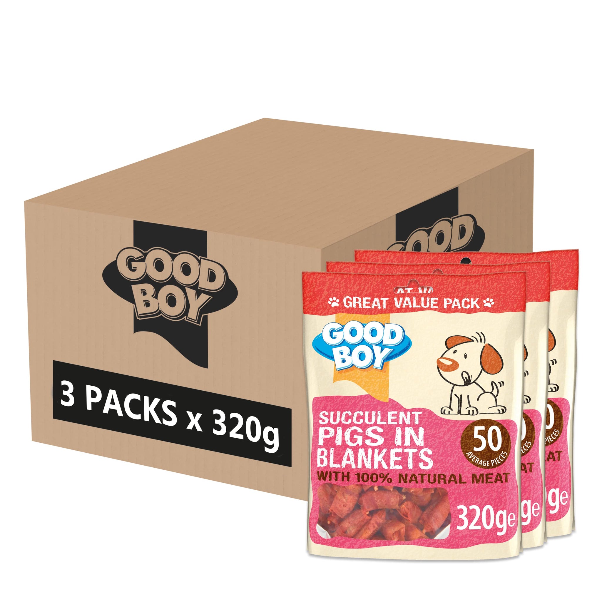 Good Boy Pigs in Blankets - Natural Dog Treats - Wheat Free Recipe - Bulk Box - 3 x 320g