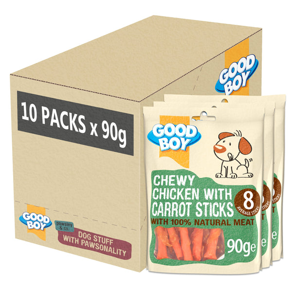 Good Boy - Chewy Chicken With Carrot Sticks - Dog Treats - Made With 100% Natural Chicken Breast Meat - 10x90 grams - Rawhide Free Dog Treats