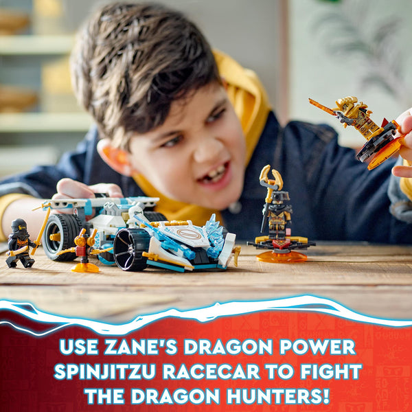 LEGO NINJAGO Zane's Dragon Power Spinjitzu Racing Car Toy for 7 Plus Year Old Kids, Boys & Girls, Vehicle Construction Set with Spinning Function and 4 Minifigures, Birthday Gift Idea 71791