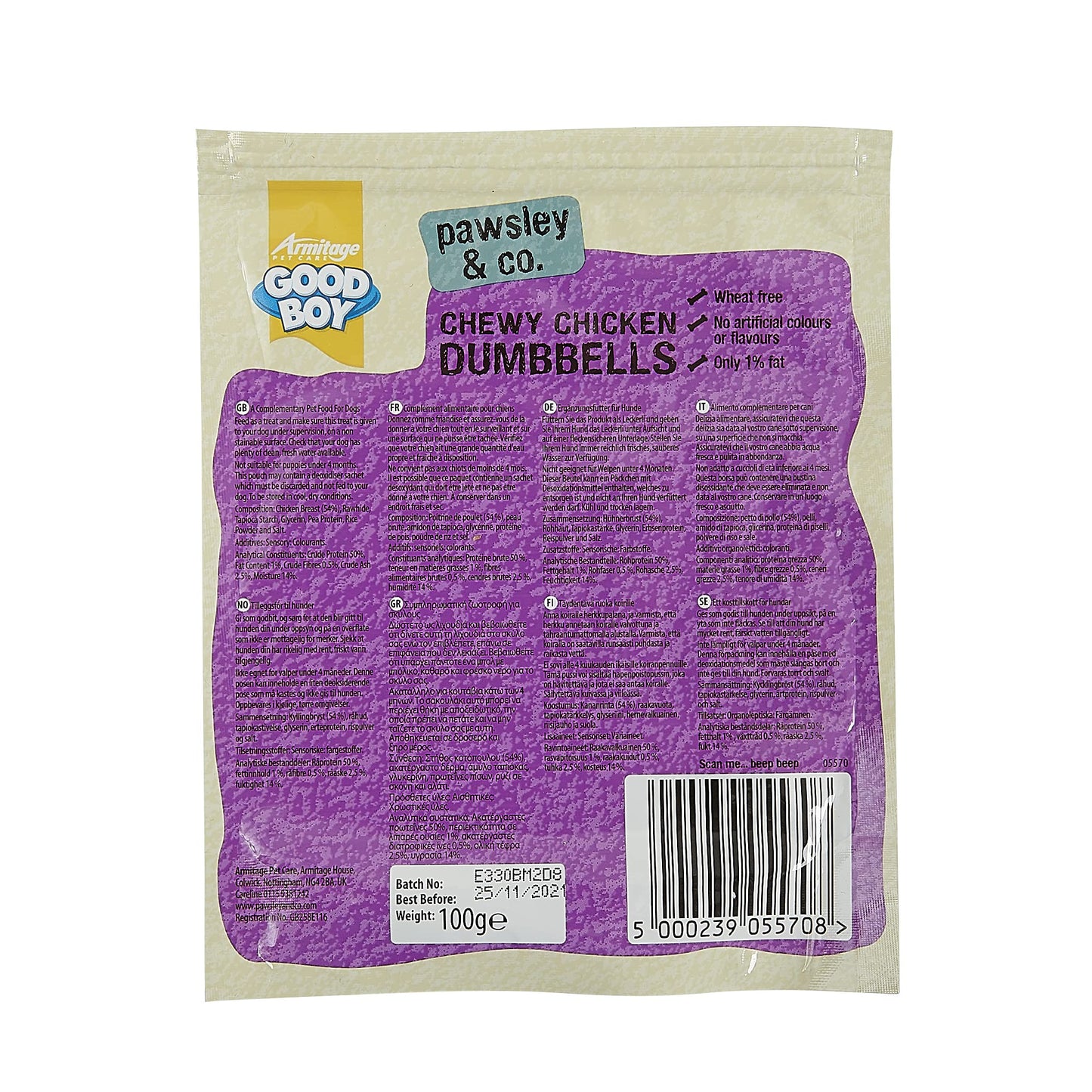Good Boy - Chewy Chicken Dumbbells - Dog Treats - Made with 100% Natural Chicken Breast Meat - 100 g ℮ - Low Fat Dog Treats - Case of 8