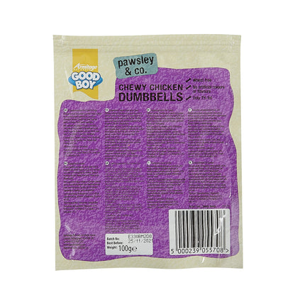 Good Boy - Chewy Chicken Dumbbells - Dog Treats - Made with 100% Natural Chicken Breast Meat - 100 g ℮ - Low Fat Dog Treats - Case of 8