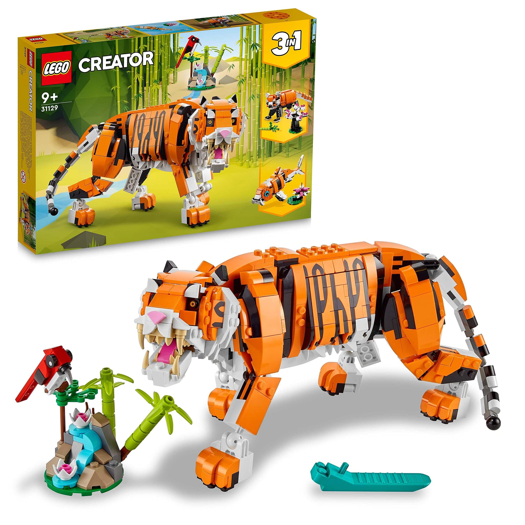 LEGO 31129 Creator 3 in 1 Majestic Tiger to Panda or Koi Fish Set, Animal Figures, Collectible Building Toy, Gifts for Kids, Boys & Girls 9 Plus Years Old