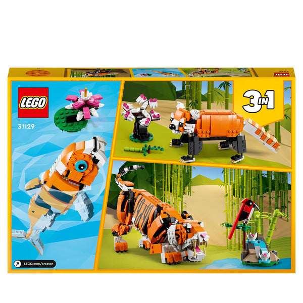 LEGO 31129 Creator 3 in 1 Majestic Tiger to Panda or Koi Fish Set, Animal Figures, Collectible Building Toy, Gifts for Kids, Boys & Girls 9 Plus Years Old