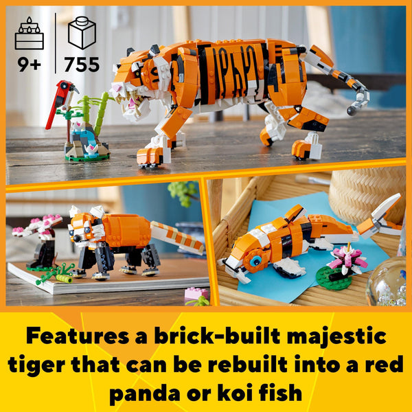 LEGO 31129 Creator 3 in 1 Majestic Tiger to Panda or Koi Fish Set, Animal Figures, Collectible Building Toy, Gifts for Kids, Boys & Girls 9 Plus Years Old